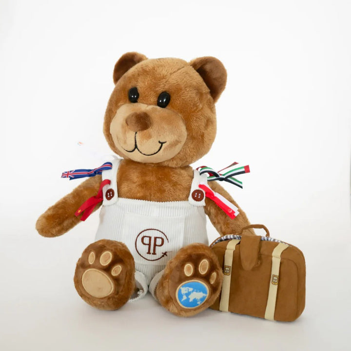 personalised teddy bear with flagit accessory for travel