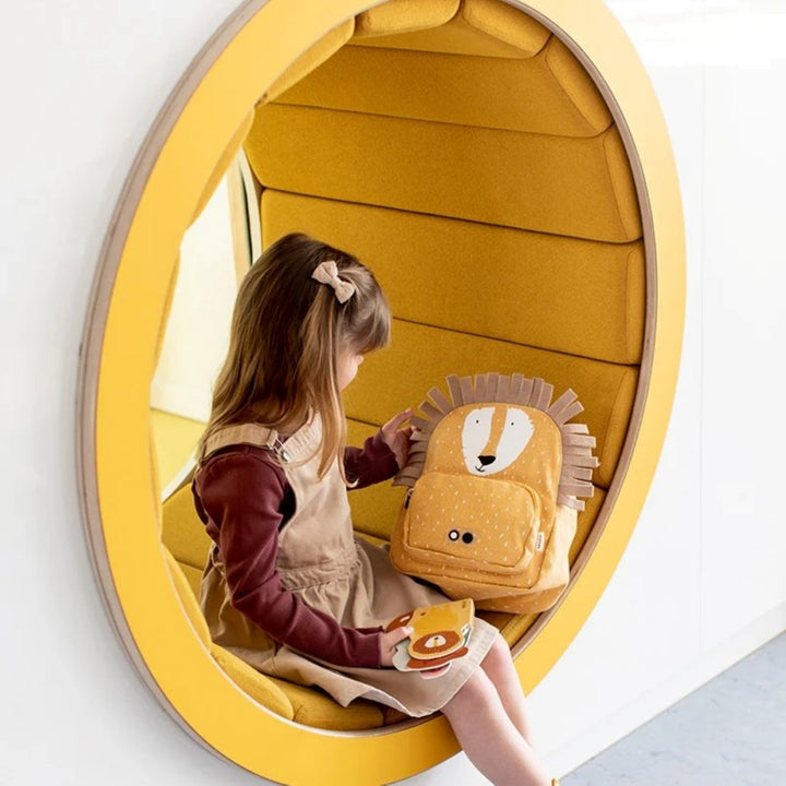 Young girl with Trixie Mr Lion backpack, children's school bag UAE