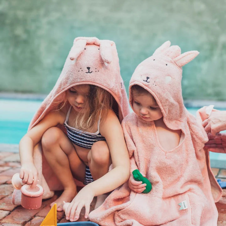 Trixie Bunny hooded baby towel in pink with bunny ears and face detail, baby bath essential UAE