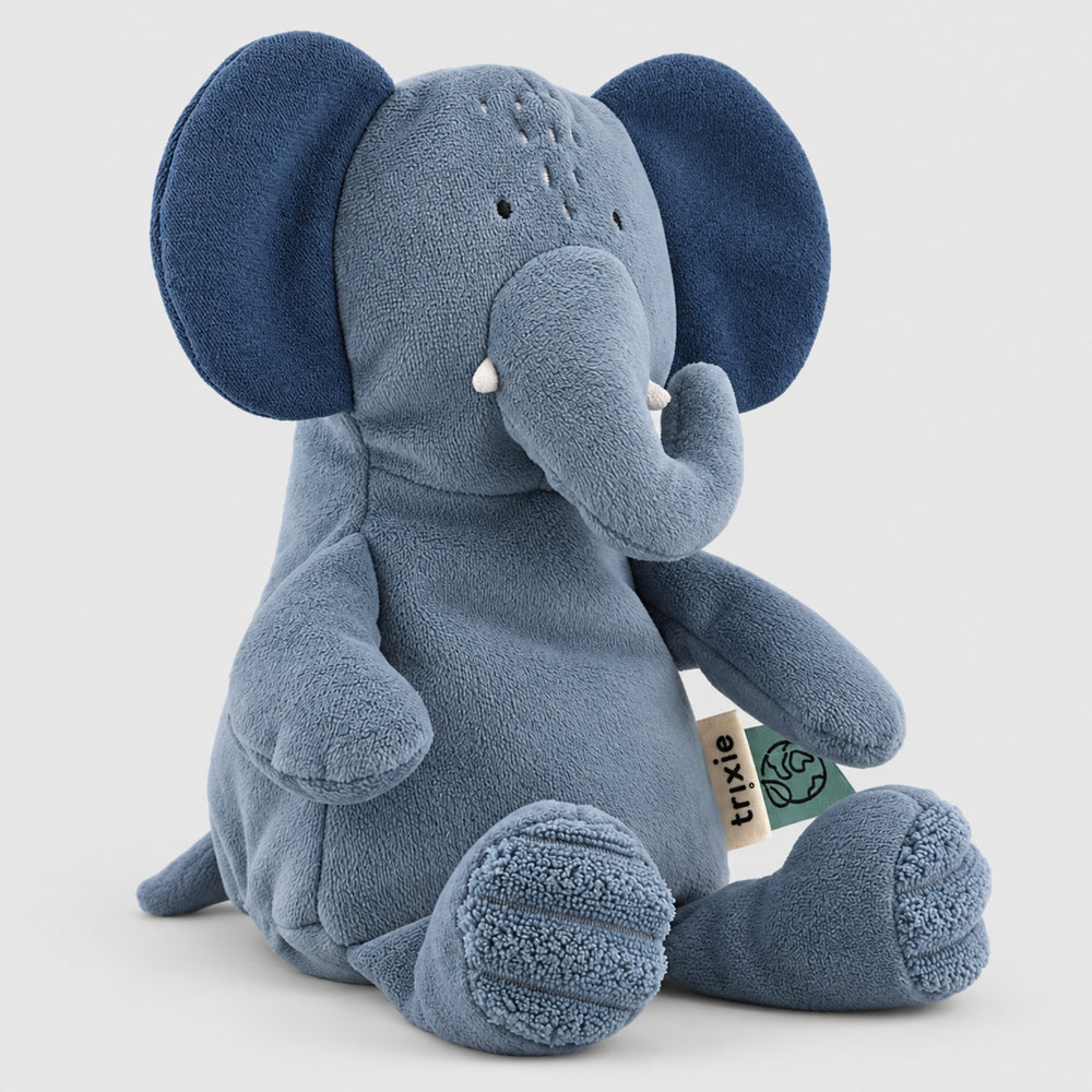 Side view of Trixie Elephant plush soft toy in blue, cuddly baby toy UAE