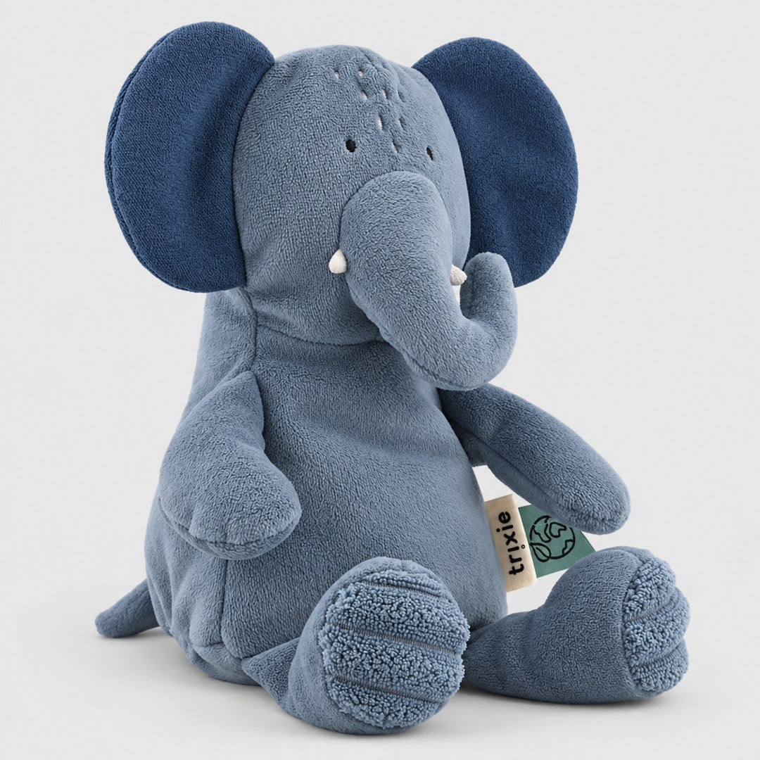 Side view of Trixie Elephant plush soft toy in blue, cuddly baby toy UAE