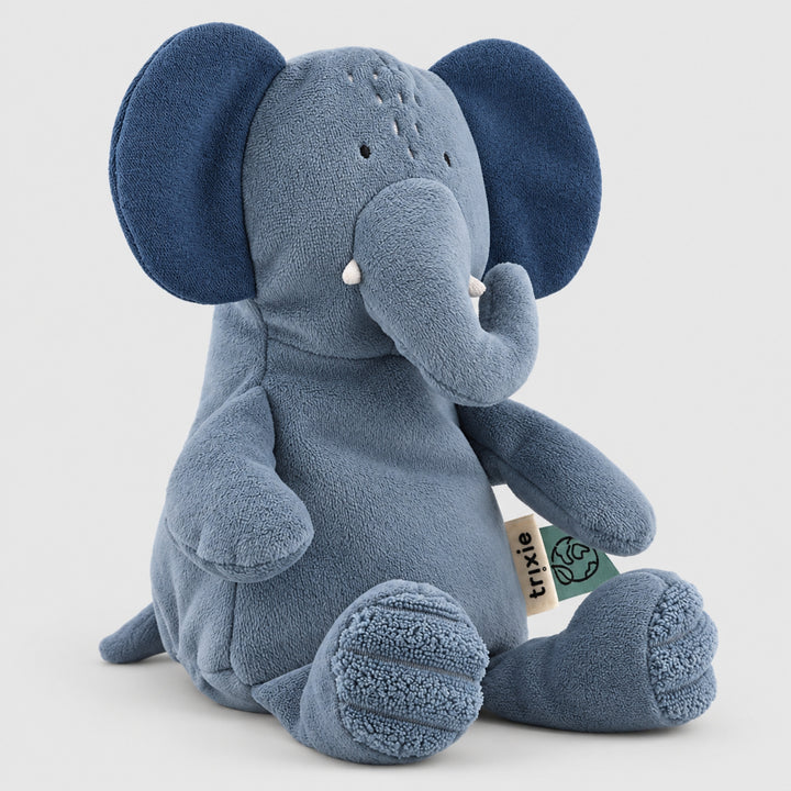 Side view of Trixie Elephant plush soft toy in blue, cuddly baby toy UAE