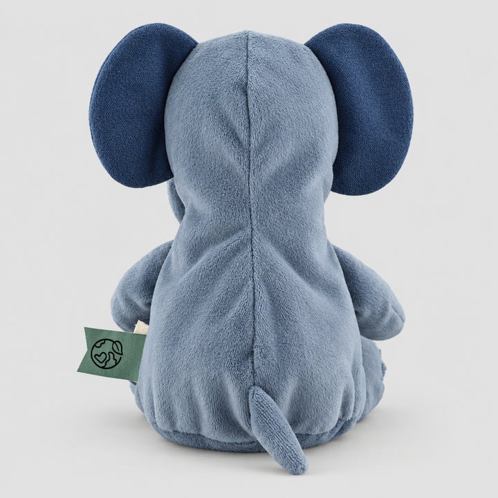 Back view of Trixie Elephant soft toy in blue with large ears and tail, plush baby toy UAE