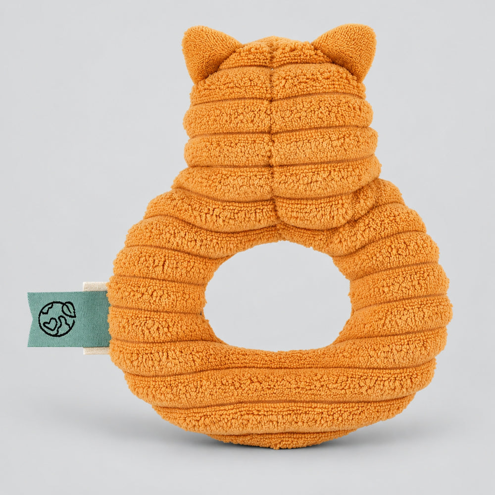 Back view of Trixie Fox soft ring rattle showing textured fabric, baby toy UAE