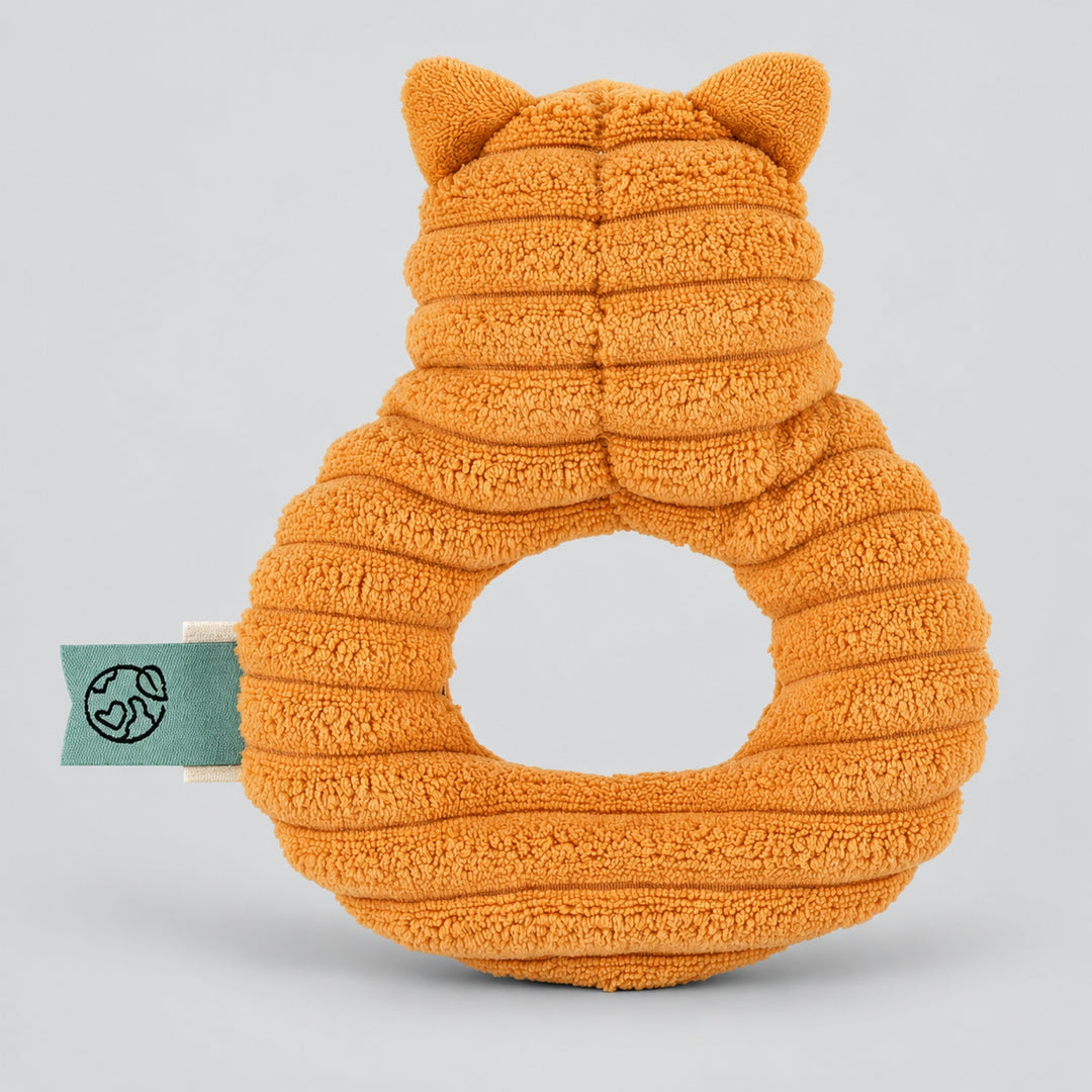 Back view of Trixie Fox soft ring rattle showing textured fabric, baby toy UAE