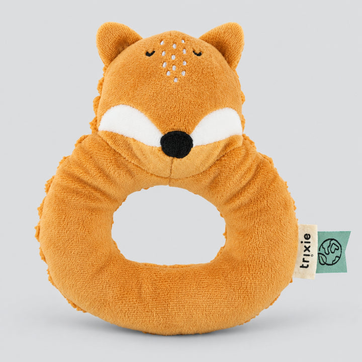 Trixie Fox soft baby rattle in orange with ring handle, sensory toy UAE