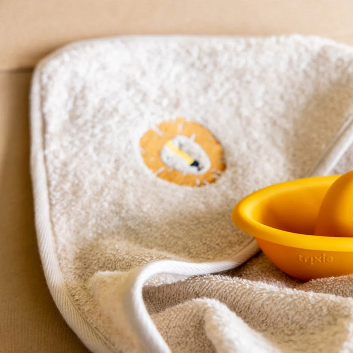 Trixie Lion hooded baby towel in beige with lion motif, soft baby bath towel UAE