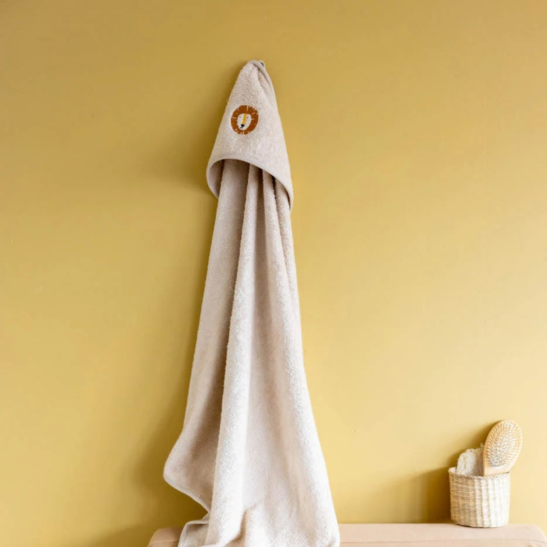 Trixie Lion hooded baby towel in beige with embroidered lion detail, baby bath essential UAE