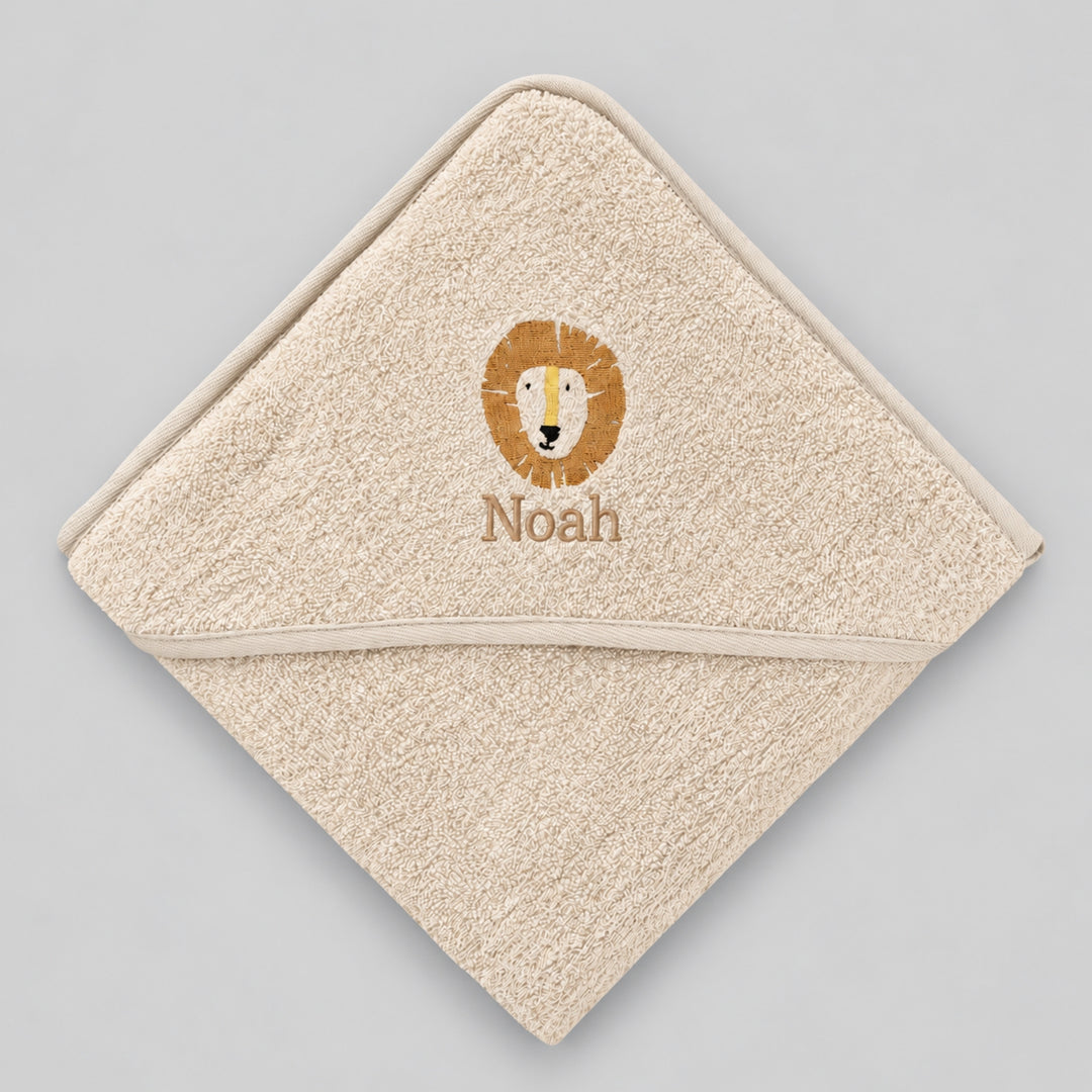 Personalised Trixie Lion hooded baby towel with Noah embroidered, baby gift UAE