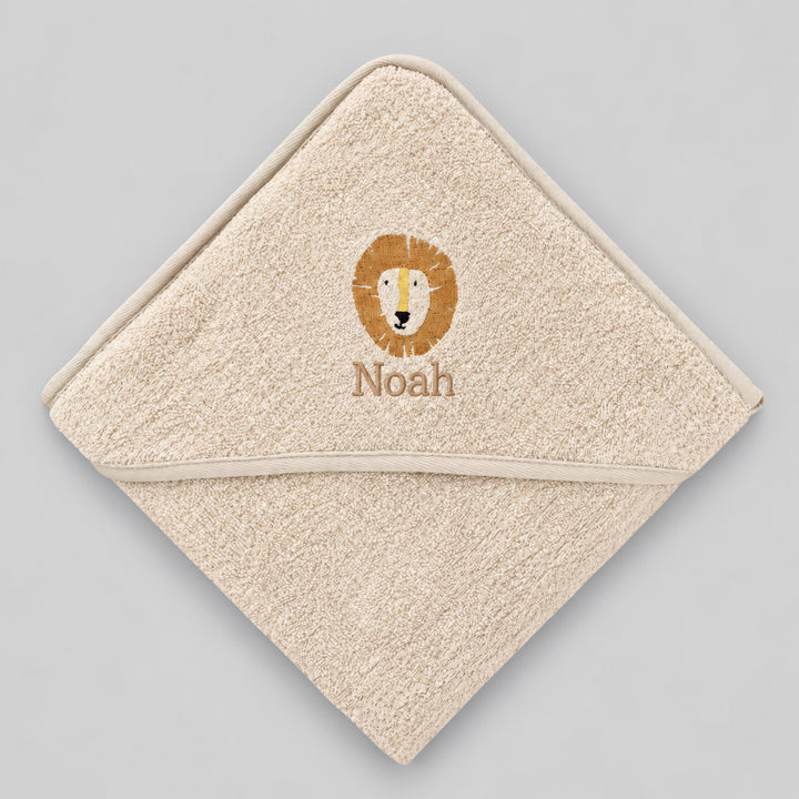 Personalised Trixie Lion hooded baby towel with Noah embroidered, baby gift UAE