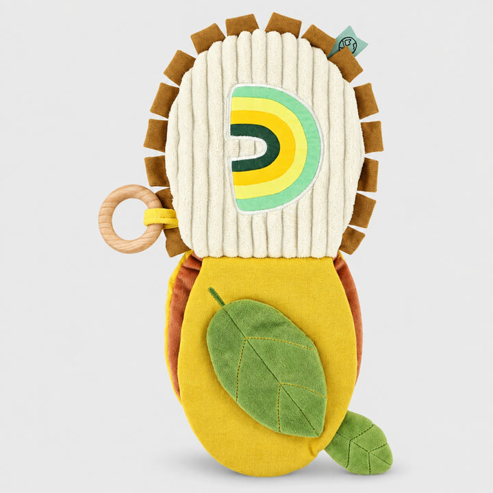 Open Trixie Lion sensory book with rainbow and leaf textures, developmental baby toy UAE