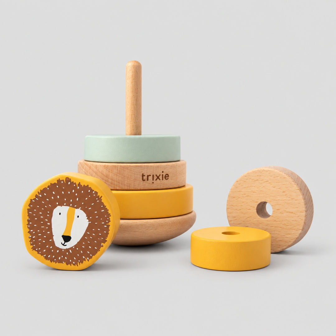 Trixie Lion wooden stacking toy with colourful rings, developmental toddler toy UAE