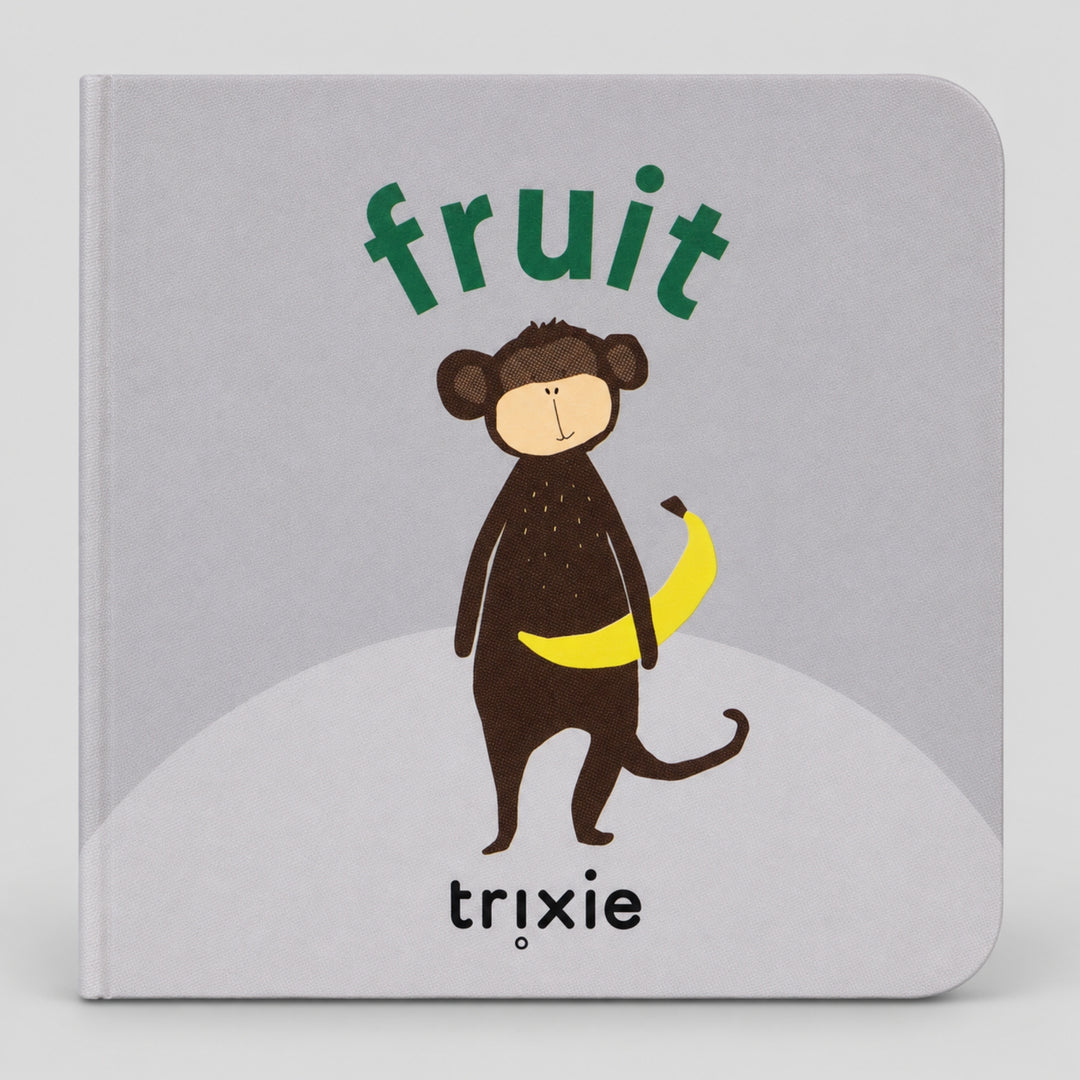Trixie Fruit board book with monkey cover, first words learning book for babies UAE