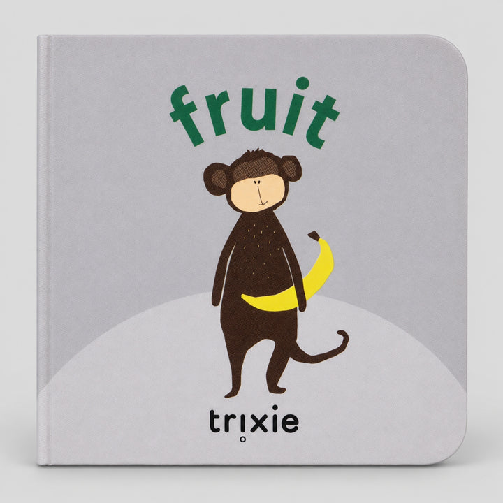 Trixie Fruit board book with monkey cover, first words learning book for babies UAE