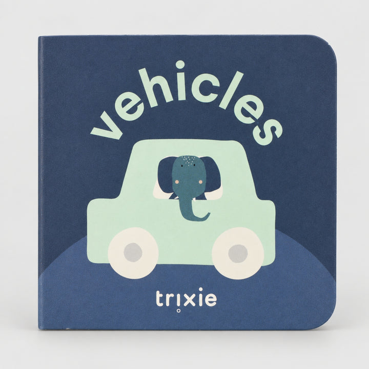 Trixie Vehicles board book with elephant car illustration, first words learning book for babies UAE