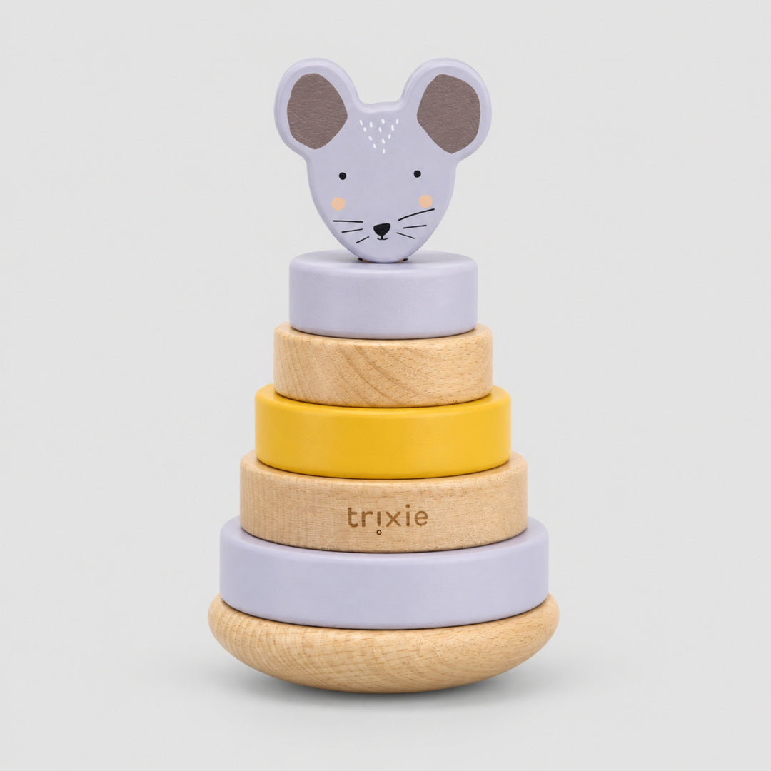 Trixie Mouse wooden stacking ring toy in lilac and yellow, baby gift UAE