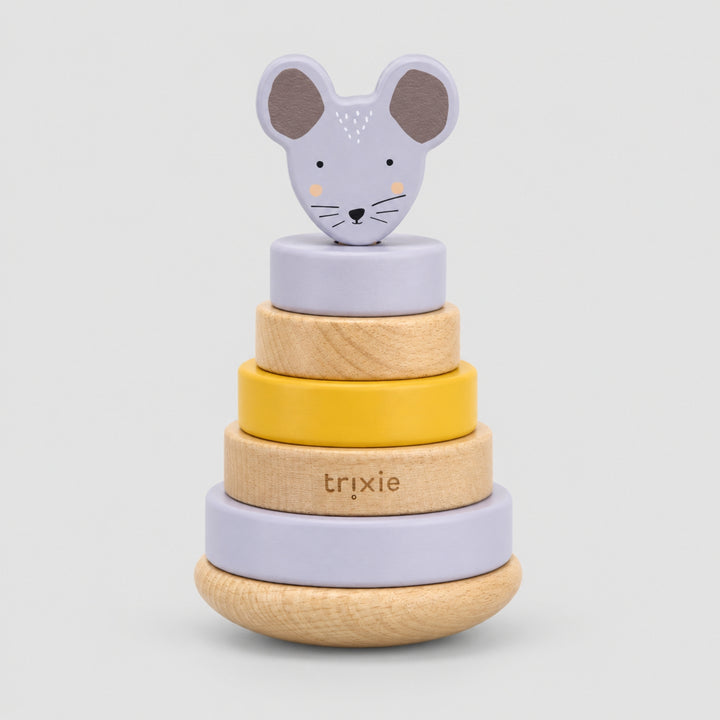 Trixie Mouse wooden stacking ring toy in lilac and yellow, baby gift UAE