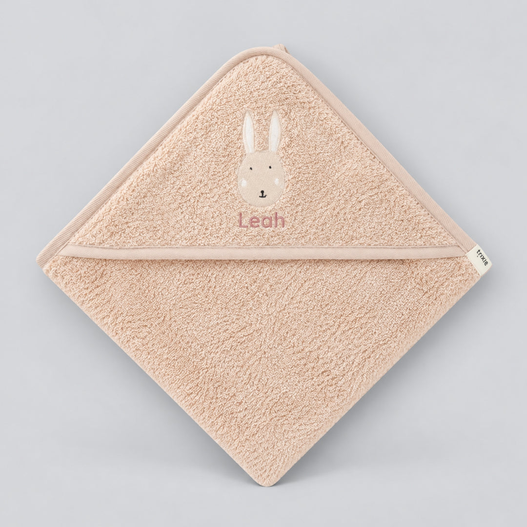 Personalised Trixie Rabbit hooded baby towel with Leah embroidered, baby gift UAE