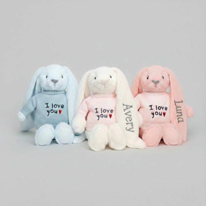 Personalised Soft toy bunny to say I love you 